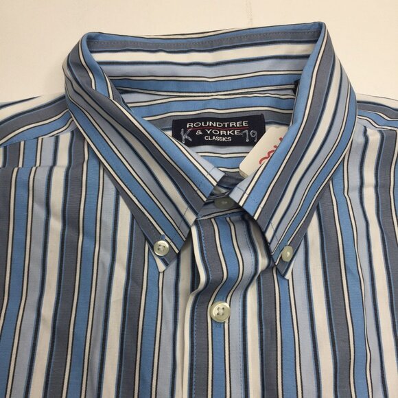 Mens Roundtree & Yorke Classics Blue Gray Striped Button Down Shirt Size XL - Picture 2 of 9